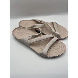 Crocs Kadee II Shimmer Sandals Women's 8 Beige Strappy Slides 211713-6UR NWT